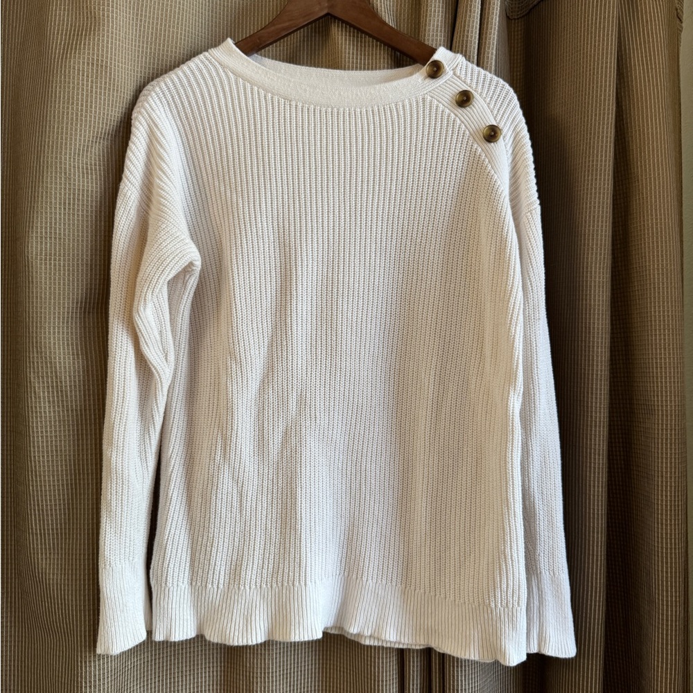 LOFT Cream Knit Sweater with Button Detail